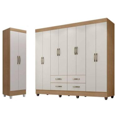 Imagem de Guarda Roupa Casal Porto E Armário Multiuso Lite Natuire Off White – Leão