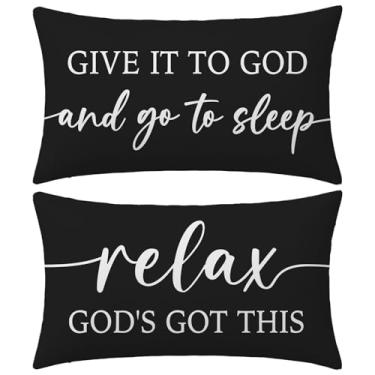 Imagem de HERHOME Capas de almofada cristãs pretas e brancas 30,5 x 50,8 cm, conjunto de 2 – Relax God's Got This/Give It to God and Go to Sleep – Fronha lombar inspiradora para decoração de sofá ou cama