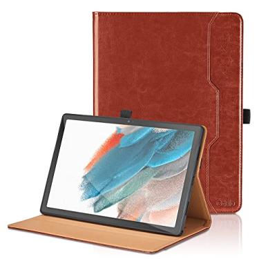 Imagem de Capa para Samsung Galaxy Tab A8 de 10,5 polegadas 2022 (SM-X200/X205/X207), capa para tablet de couro PU premium com alça de mão, bolso grande, capa inteligente despertar/hibernar automática, marrom-avermelhado