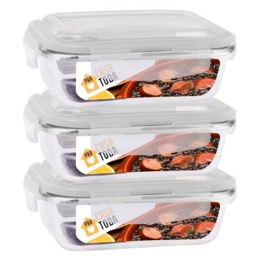 Imagem de Jogo Com 3 Potes Vidro Tampa Silicone Hermetica 370ml Marmitas