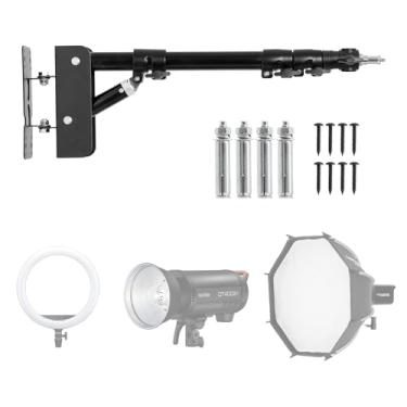 Imagem de AMBITFUL Suporte de parede ajustável de 110 cm para estúdio de iluminação fotográfica, suporte de parede triangular para câmera, suporte de liga resistente para salão, luz de tatuagem, barbearia