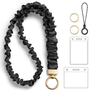 Imagem de POPLOPP Cordão elástico elástico com crachás de identificação, porta-chaves retrátil para professoras, enfermeiras, cordão de pescoço fofo para chaves (preto espacial)