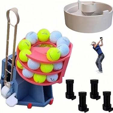 Imagem de Dispensador automático de bola de golfe com pedal | Lançador de golfe Pro com capacidade de 25 bolas | Auxiliar portátil para treinamento interno/externo | Dispositivo alimentador de golfe de fácil