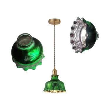 Imagem de Lustre De Vidro Com Listras Verdes E27, Luminária Pendente Para Sala D