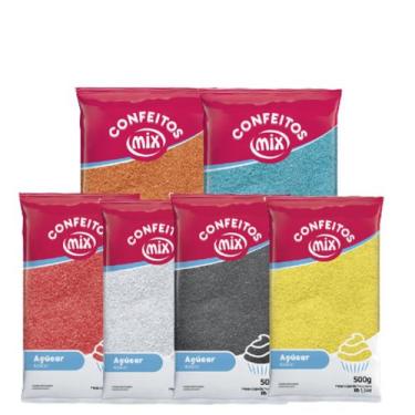 Imagem de 06 Açúcar Colorido Para Algodão Doce Bolo Kit Com 3kg - Mix, Kit 01