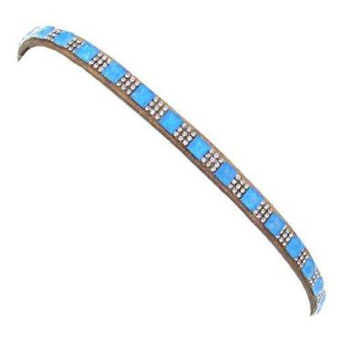 Imagem de Bandinha De Chapéu Strass Quadrado Azul Luxo Com Regulagem - Couros Al
