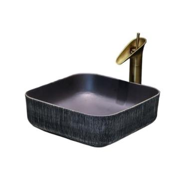 Imagem de YANIR-137 Bacia de pia de vaso de banheiro Lavatório redondo simples pias de banheiro retrô lavatório de pátio externo lavatório de bancada de cerâmica de alta qualidade com acessórios lavatório acima