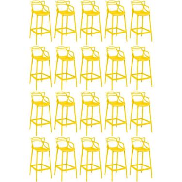 Imagem de Kit 20 Banquetas Allegra Com Encosto Design Cozinha/bancada - Amarelo