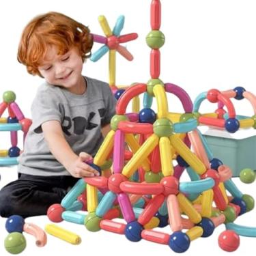 Imagem de Brinquedo Educativo Magnético Infantil –106 Peças Coloridas | Blocos de Montar e Construir com Bastões e Bolinhas | Estimula Criatividade e Coordenação | a partir de 3 Anos Montessori