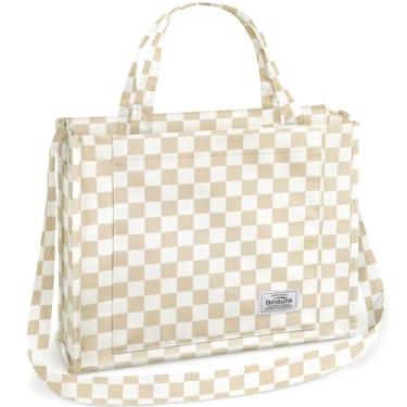 Imagem de Bolsa feminina de veludo cotelê pequena, bolsa tiracolo estética - escola, trabalho, viagem, compras, Grade cáqui médio, Medium