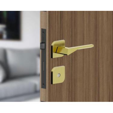 Imagem de Fechadura externa roseta design dourada zamac - 3F