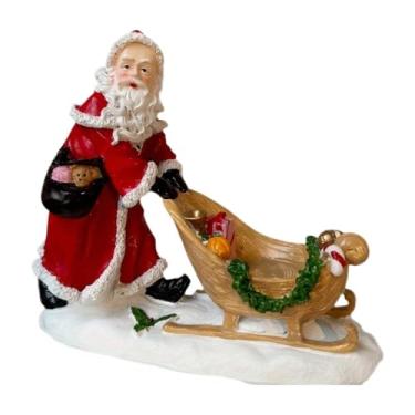 Imagem de predolo Estatueta de Papai Noel empurrando o trenó, decoração de Natal fofa para entrada, quarto, estante, loja, festa