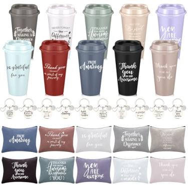 Imagem de Blushtier 30 peças presentes de agradecimento de funcionários para semana de limpeza a granel copos de plástico com tampas 473 ml copos de plástico inspiradores com chaveiros e bolsas para equipe de