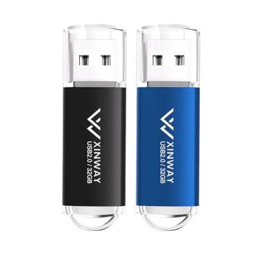 Imagem de XINWAY Pen Drives USB 2.0 de 32 GB, pen drives, pen drives, pendrive, pendrive, 2 unidades de cores mistas: preto e azul
