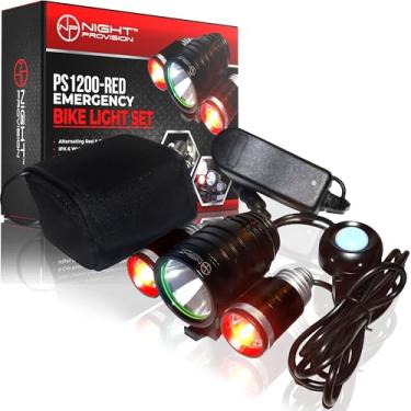 Imagem de PS1200-RED Farol de cabeça de bicicleta de patrulha policial - LED piscante vermelho/vermelho - recarregável 18 horas no máximo - resistente à água - 5 modos - apenas para uso profissional bombeiro