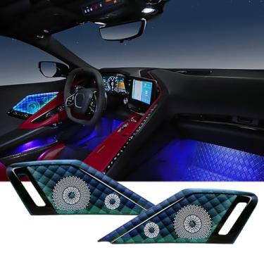 Imagem de BILLFARO 2 peças de capas de alto-falante de porta com luz ambiente LED, porta lateral de carro A-pillar capa de alto-falante para porta de pé caixa de armazenamento lâmpada para Corvette C8 Stingray