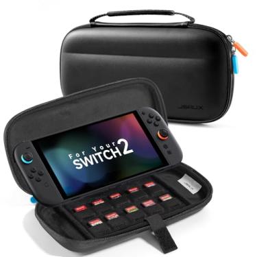 Imagem de JSAUX Slim Carrying Case para Nintendo Switch 2 2025, Case portátil para Switch 2 com 10 compartimentos para jogos, capa protetora rígida para viagens e armazenamento, preta