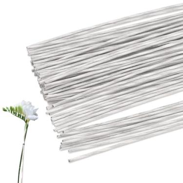 Imagem de 80 peças de hastes de arame floral de calibre 8 de 3 mm, hastes de flores artificiais brancas de 30 cm, varetas de arame de florista de ferro para papel de crochê, arranjos de flores, artesanato
