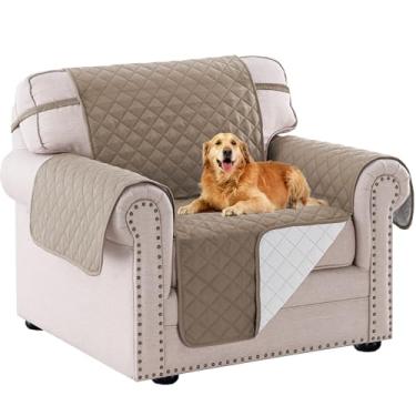 Imagem de PrinceDeco Capa de sofá reversível para cadeira, lavável, resistente à água, protetor de móveis com tiras elásticas para animais de estimação/crianças/cães (cadeira 53 cm, cinza-acinzentado)