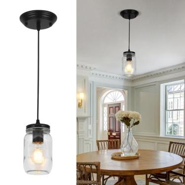 Imagem de UShe DHome Luzes pendentes de vidro, ilha de cozinha, luminária pendente preta de 1 luz com cortina de vidro transparente, luminária suspensa de casa de fazenda para cozinha, pia, sala de jantar