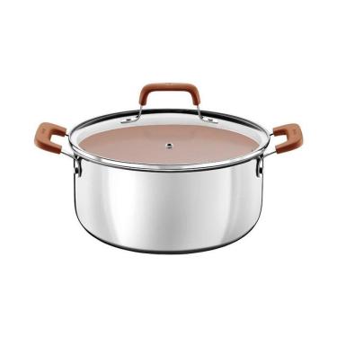 Imagem de Caçarola Tramontina Romagna Aço Inox E Alumínio 24cm Com Revestimento Cerâmico Marfim