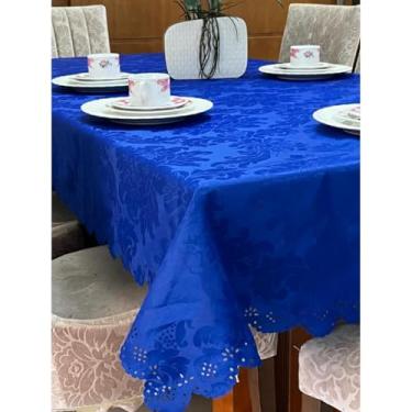 Imagem de Toalha de Mesa Retangular Decoração 4, 6, 8 Lugares - Estampada Bonita Jacquard para 10, 12, 14 Lugares(AZUL ROYAL,3,50 METROS)