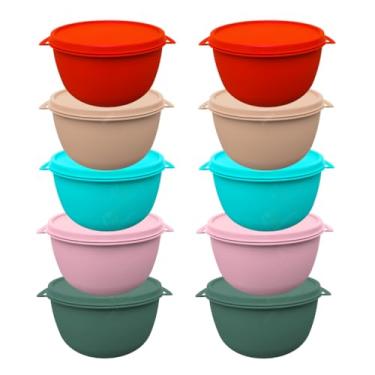 Imagem de Kit 10 Potes Plásticos Bowl 500 ml Redondos Com Tampa BPA Free Marmitas Para Cozinha (SORTIDOS)