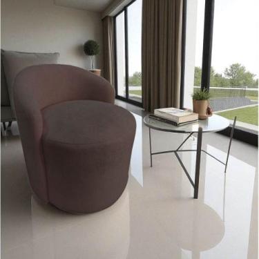 Imagem de Poltrona Decorativa Yara Orgânica Couro Marrom - Mazzero Decor