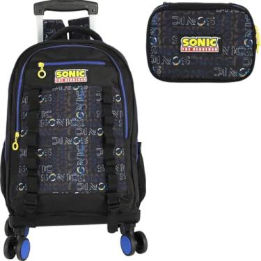 Imagem de Mochila Infantil Rodinhas Sonic com Estojo 100 Pens Preto