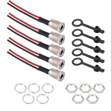 Imagem de 5 Peças de Soquetes Alimentação DC de 5,5x2,1mm, Cabo Alimentação 18AWG 15cm Conector Barril Fêmea para Montagem em Painel com Rosca Tampa Contra Poeira Câmeras Segurança CCTV