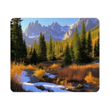 Imagem de Nicokee Mouse pad para jogos floresta no Parque Nacional Rockies Mountain no outono com neve tapete de mouse de borracha antiderrapante para computadores, laptop, escritório, mousepad personalizado retangular doméstico 24 cm x 20 cm