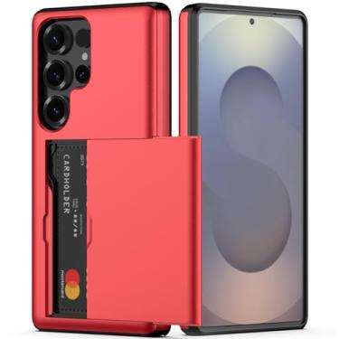 Imagem de Nvollnoe Capa para Samsung S25 Ultra com suporte para cartão, camada dupla, capa protetora resistente, compartimento oculto para cartão, capa carteira fina para Samsung S25 Ultra de 16,9 cm (vermelho)