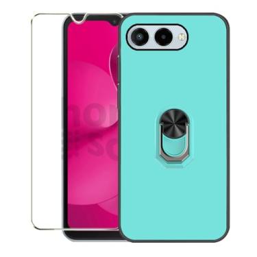 Imagem de Covthch Capa T-Mobile REVVL 8 com protetor de tela, capa de telefone T-Mobile REVVL 8, suporte de anel, capa fina e flexível de borracha de silicone TPU à prova de choque - menta