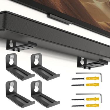 Imagem de Suporte de parede de barra de som 4 peças, suportes de barra de som sob TV, prateleira de parede de barra de som antiderrapante, suporte de prateleira de alto-falante flutuante universal, suporte de