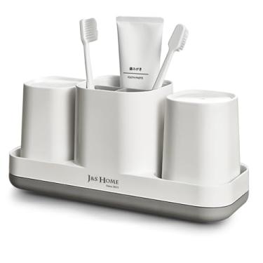 Imagem de Suportes de escova de dentes para banheiros, organizador de escova de dentes, acessórios de banheiro com 2 xícaras