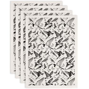 Imagem de SUPERDANT 4 peças de papel de transferência de borboleta de pássaros sob o esmalte para argila cerâmica porcelana sob o esmalte transferências para cerâmica decalques esmaltados pretos papéis de