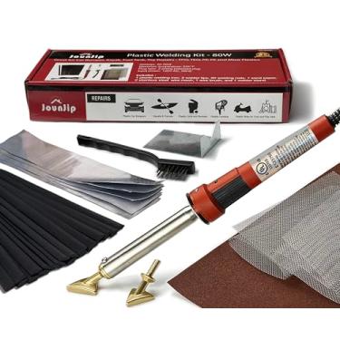Imagem de Jounjip - Kit de reparação de soldagem de plástico para para-choques, caiaque, canoa, 2 pontas, 20 varetas de plástico preto, 2 malhas, 80 W, 110 V apenas