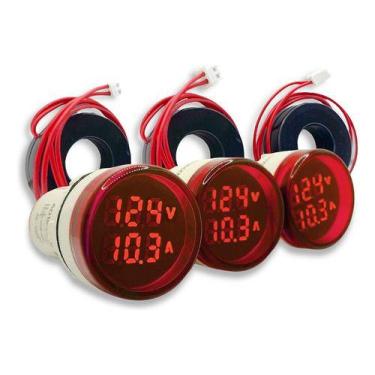 Imagem de 3x Amperímetro Voltímetro Sinaleiro 100a 22mm Vermelho + Tc - Genérico