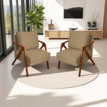 Imagem de Kit 2 Poltronas Para Sala Decorativas Shine Cadeiras Reforçadas Para Recepção Manicure Sala De Espera Consultório Escritório Confortável Em Madeira Maciça Castanho Suede Cores (Nude)