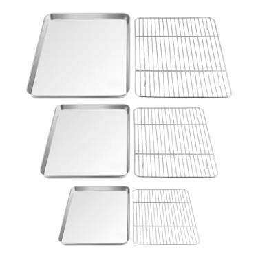 Imagem de Lençol para assar TeamFar com conjunto de prateleiras, panelas de assadeira de aço inoxidável para assar biscoitos com rack de resfriamento, não tóxico e saudável, livre de ferrugem e resistente, acabamento espelhado e fácil de limpar, lavável na máquina de lavar louças - 6 peças