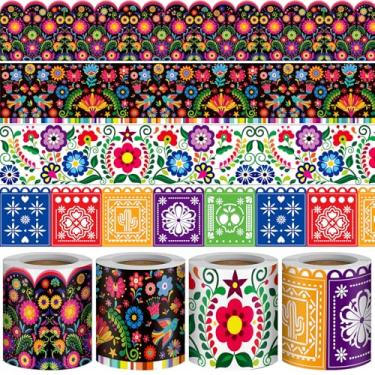 Imagem de Outus Bordas de quadro de avisos Mexicano Fiesta de 131,2 m 4 rolos Cinco De Mayo Decoração de sala de aula mexicana para decoração de janela de porta de quadro de casa escolar