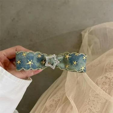 Imagem de Grampos de cabelo de cristal com laço de brim fofos grampos de bico de pato strass grampos de cabelo femininos presilhas acessórios de cabelo