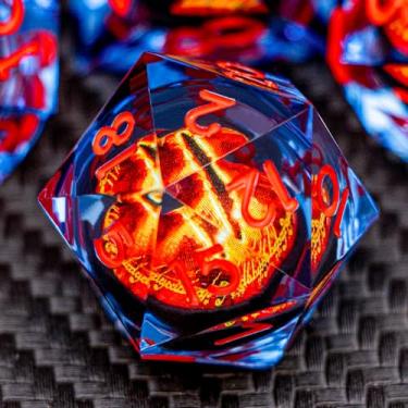 Imagem de ARUOHHA DND Resin Dice Gazes Eye Dice Blue Red Liquid Core Flaming RPG Sharp Edged Dice Set with Gift Box, Polyhedral D and D Dice Set Compatible with Dungeons Dragons Role Playing Game D20 D6