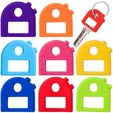 Imagem de YALOJE 8 peças de etiquetas de silicone para chaves, capas elásticas para chaves com chaveiro, adesivos de etiqueta imprimíveis, identificadores de chave de organização fácil para mulheres, homens - 8