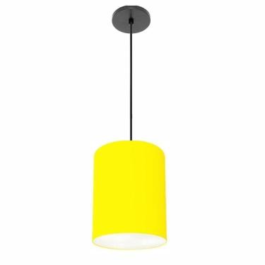 Imagem de Lustre Luminária Pendente Vivare Free Lux Pe-4104pr Cúpula Em Tecido 15x25cm Amarelo Canopla Preta E Fio Preto
