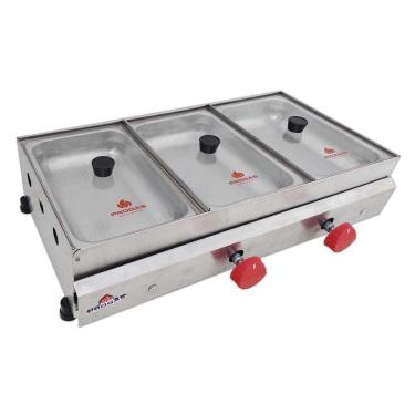 Imagem de Rechaud Molheira A Gás 3 Cubas Tampa De Vidro Inox Pr-03G