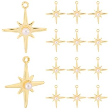 Imagem de Beebeecraft 1 caixa, 40 peças, pingentes de estrela do norte, banhado a ouro 18 K, imitação de pérola Polaris, pingentes para fazer joias, artesanato, brincos, pulseiras, colar