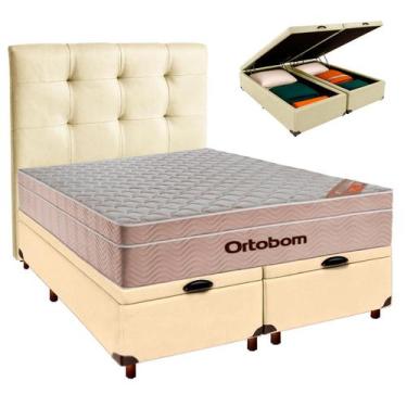 Imagem de Cama Box Bau + Colchão Queen Ortobom Molas Ensacadas Airtech + Cabecei