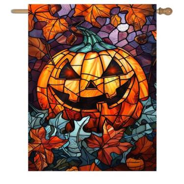 Imagem de Bandeira de jardim DzGlobal Spooky Pumpkin Halloween 70x100cm Poliéste