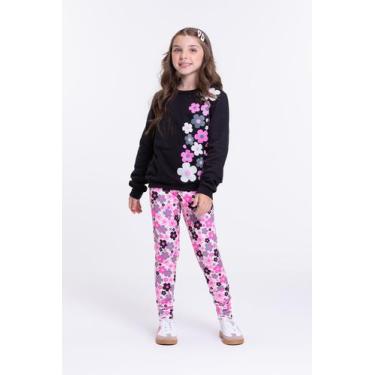 Imagem de Conjunto Moletom Infantil Florzinhas - Vida Costeira, Preto, 6